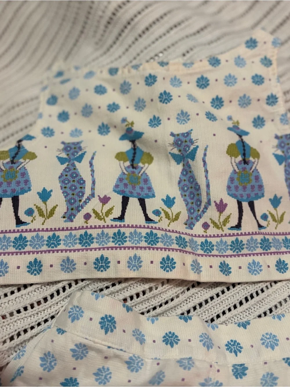 VTG 2 Piece Girls Matching Skirt Set Cotton Blend Woven Handmade Cat Boutique